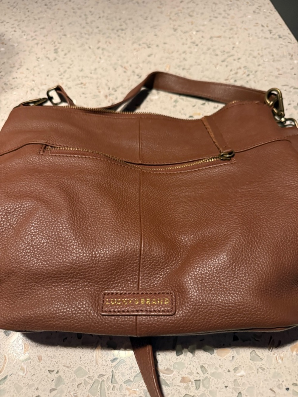 Lucky Brand Chestnut Brown Pebbled Leather Crossbody Bag